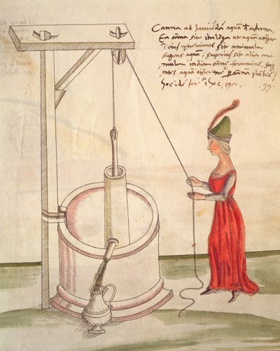 Woman drawing water from a well, illustration from 
